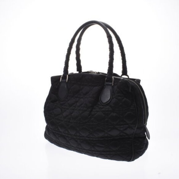 Christian Dior Cannage Bag Black Nylon Leather Handbag - Picture 2 of 12